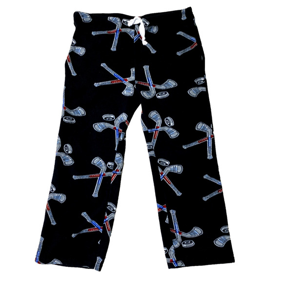 Grandma Pants Youth Large Hockey Sticks Fleece Pajamas Cozy Game Night Sleepwear - Picture 1 of 8